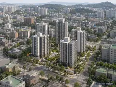 시흥거모지구 대방 엘리움 더 루체Ⅱ(B-2BL) 5개동·최고 22층·총 300세대(이번 270세대 공급) 기준 AI 상상도(주간 항공) — 실제와 다를 수 있음