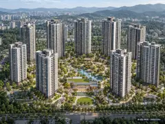 힐스테이트 사직 아시아드 10개동·최고 35층·총 1,068세대(이번 302세대 공급) 기준 AI 상상도(주간 항공) — 실제와 다를 수 있음