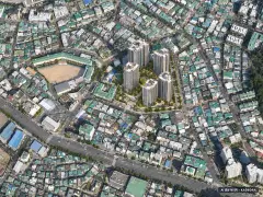 부산 사하구 당리5 재개발 총 519세대 기준 AI 상상도 — 실제와 다를 수 있음 부산 사하구 당리5 재개발 총 519세대 기준 AI 상상도(주간 항공) — 실제와 다를 수 있음