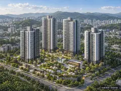 왕숙 푸르지오 더 퍼스트 1단지 공공분양주택(본청약) 이번 560세대 공급 기준 AI 상상도(주간 항공) — 실제와 다를 수 있음