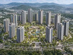 브레인시티 비스타동원 14개동·최고 35층·총 1,600세대 기준 AI 상상도 — 실제와 다를 수 있음 브레인시티 비스타동원 14개동·최고 35층·총 1,600세대 기준 AI 상상도(주간 항공) — 실제와 다를 수 있음