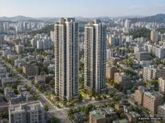 e편한세상 번영로 리더스포레 2개동·최고 37층·총 192세대 기준 AI 상상도 — 실제와 다를 수 있음 e편한세상 번영로 리더스포레 2개동·최고 37층·총 192세대 기준 AI 상상도(주간 항공) — 실제와 다를 수 있음