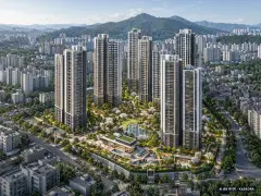 부산진구 연지4 재개발 단지 전경 AI 상상도(주간 항공) — 부산진구