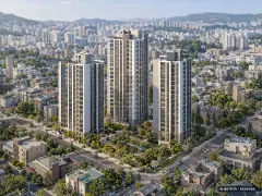 서수원 에피트 센트럴마크(M2BL) 3개동·최고 25층·총 280세대 기준 AI 상상도(주간 항공) — 실제와 다를 수 있음