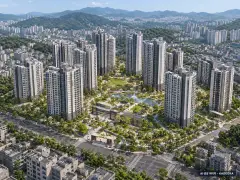 화성시 매송02 총 1,390세대 기준 AI 상상도(주간 항공) — 실제와 다를 수 있음