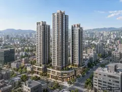 파주 운정3지구 주상복합용지 5BL (사전청약) 3개동·최고 37층·총 386세대(이번 332세대 공급) 기준 AI 상상도(주간 항공) — 실제와 다를 수 있음