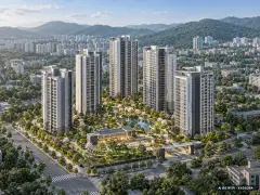 광명 시티프라디움 에듀하임 6개동·최고 22층·총 426세대 기준 AI 상상도 — 실제와 다를 수 있음 광명 시티프라디움 에듀하임 6개동·최고 22층·총 426세대 기준 AI 상상도(주간 항공) — 실제와 다를 수 있음