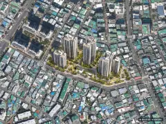 부산 동래구 사직3 재개발 총 655세대 기준 AI 상상도 — 실제와 다를 수 있음 부산 동래구 사직3 재개발 총 655세대 기준 AI 상상도(주간 항공) — 실제와 다를 수 있음