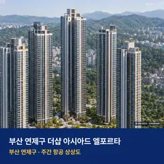 상상도 · AI 생성 이미지로 실제와 다를 수 있음 더샵 아시아드 엘포르타 단지 전경 AI 상상도 — 연제구 거제동 999세대