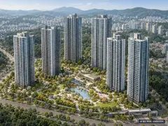 신천역 에피트(2차) 6개동·최고 47층·총 1,297세대(이번 15세대 공급) 기준 AI 상상도(주간 항공) — 실제와 다를 수 있음