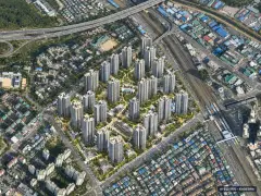 경기 군포 산본 재건축 총 3,100세대 기준 AI 상상도(주간 항공) — 실제와 다를 수 있음