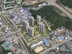 춘천 아테라 에듀파크 4개동·최고 29층·총 477세대 기준 AI 상상도(주간 항공) — 실제와 다를 수 있음
