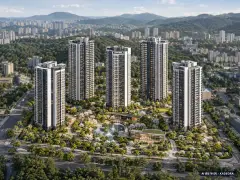 대야미역 금강펜테리움 레이크포레(B1BL) 5개동·최고 27층·총 502세대(이번 452세대 공급) 기준 AI 상상도(주간 항공) — 실제와 다를 수 있음