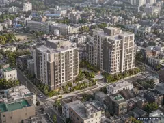 부산 남구 분포목련아파트 가로주택정비 총 355세대 기준 AI 상상도(주간 항공) — 실제와 다를 수 있음