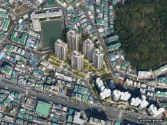 부산 사하구 괴정8 재개발 총 923세대 기준 AI 상상도 — 실제와 다를 수 있음 부산 사하구 괴정8 재개발 총 923세대 기준 AI 상상도(주간 항공) — 실제와 다를 수 있음