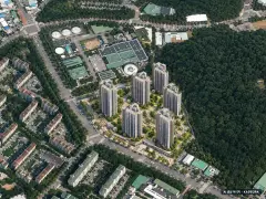 영통자이 센트럴파크 7개동·최고 29층·총 580세대 기준 AI 상상도(주간 항공) — 실제와 다를 수 있음