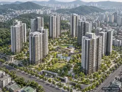 안산시 군자주공10 총 1,080세대 기준 AI 상상도(주간 항공) — 실제와 다를 수 있음