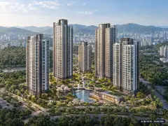 왕숙 푸르지오 더 퍼스트 2단지 공공분양주택(본청약) 이번 587세대 공급 기준 AI 상상도(주간 항공) — 실제와 다를 수 있음