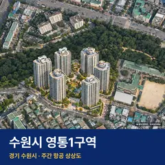 상상도 · AI 생성 이미지로 실제와 다를 수 있음 수원시 영통1구역 청약 단지 전경 · AI 생성 상상도 · 실제와 다를 수 있음