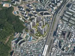 부산 연제구 거제4 재개발 총 1,505세대 기준 AI 상상도(주간 항공) — 실제와 다를 수 있음