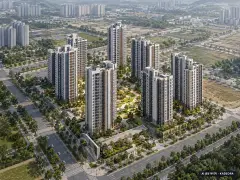 안산신길2지구 B-1블록 공공분양주택(본청약) 이번 387세대 공급 기준 AI 상상도(주간 항공) — 실제와 다를 수 있음