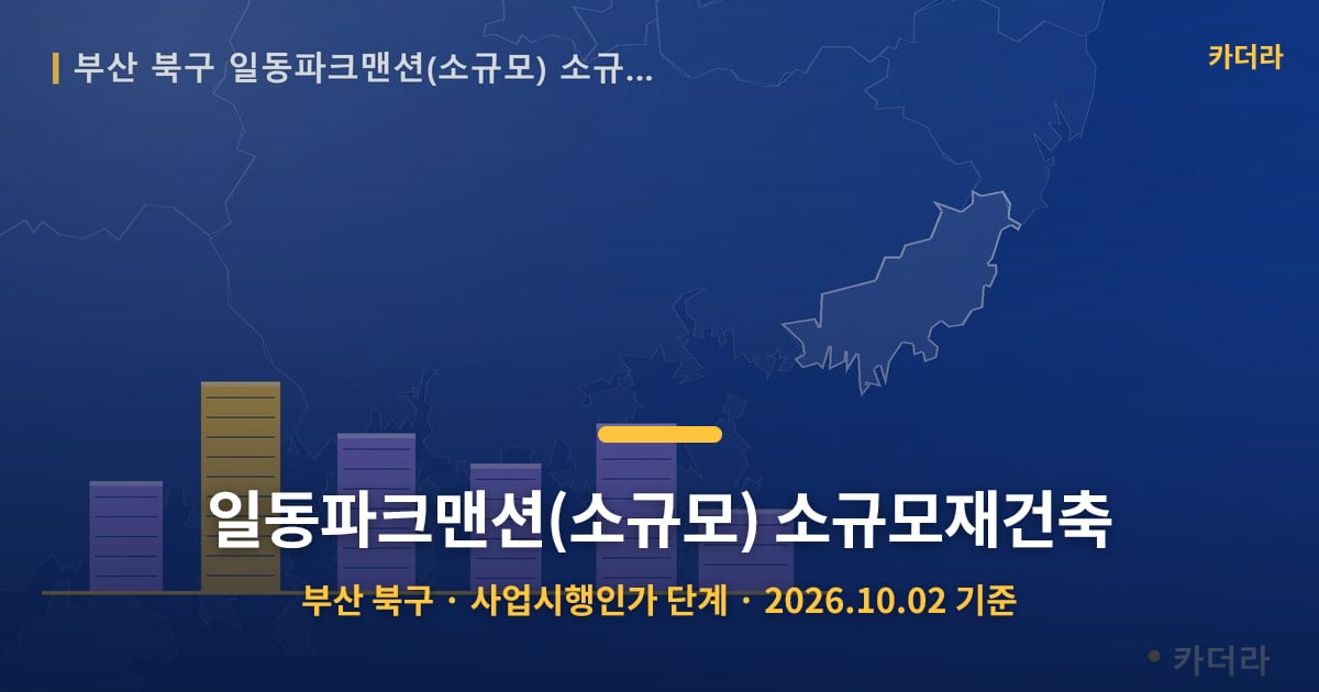 일동파크맨션(소규모) 소규모재건축 · 부산 북구 소재 · 사업시행인가 단계 · 2026.10.02 기준 요약 이미지