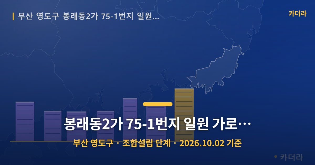 봉래동2가 75-1번지 일원 가로주택정비 · 부산 영도구 소재 · 조합설립 단계 · 2026.10.02 기준 요약 이미지