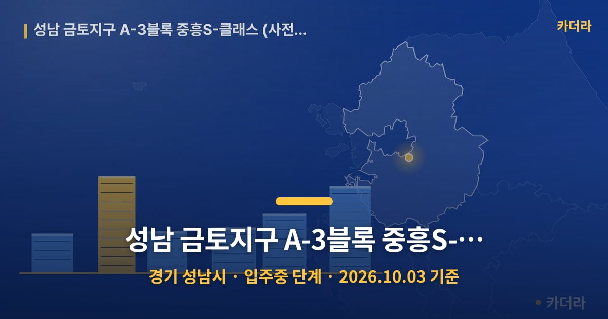성남 금토지구 A-3블록 중흥S-클래스 (사전청약) · 경기 성남시 소재 · 입주중 단계 · 2026.10.03 기준 요약 이미지