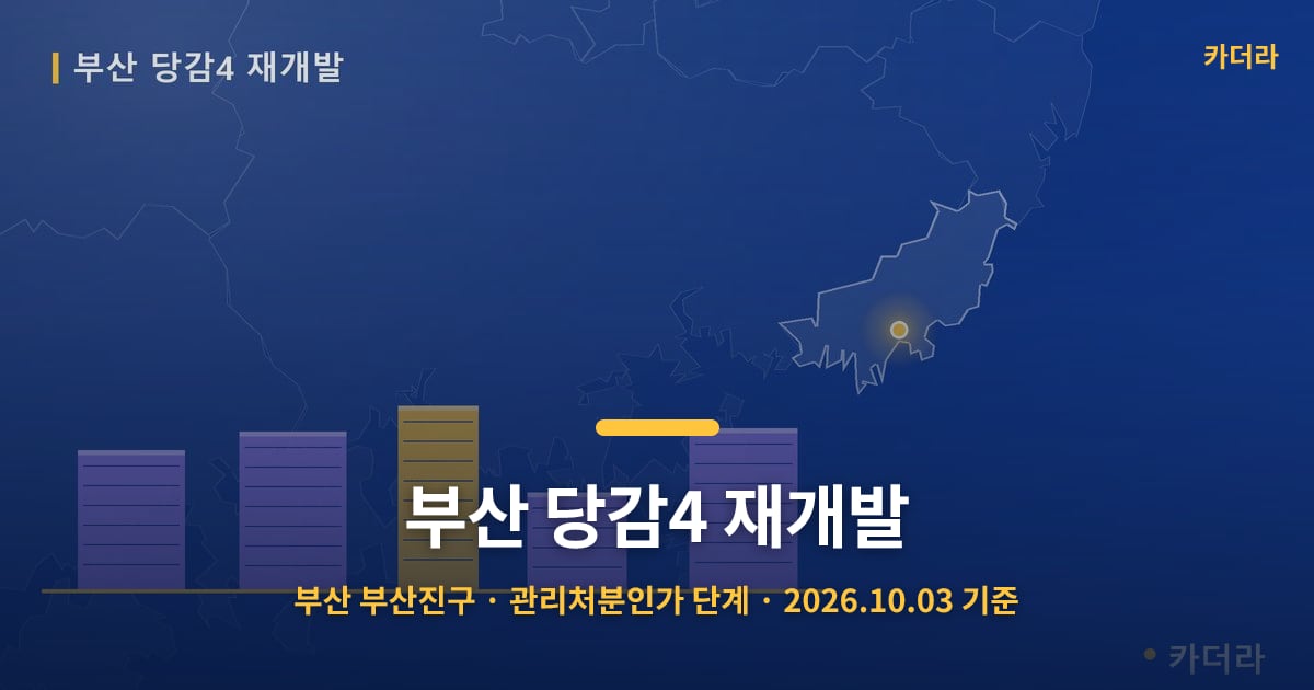 부산 당감4 재개발 · 부산 부산진구 소재 · 관리처분인가 단계 · 2026.10.03 기준 요약 이미지