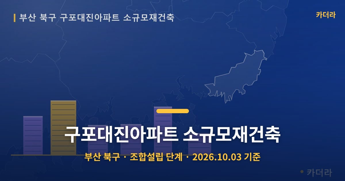 구포대진아파트 소규모재건축 · 부산 북구 소재 · 조합설립 단계 · 2026.10.03 기준 요약 이미지