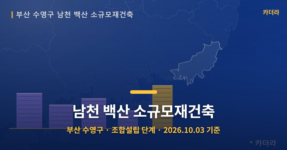 남천 백산 소규모재건축 · 부산 수영구 소재 · 조합설립 단계 · 2026.10.03 기준 요약 이미지