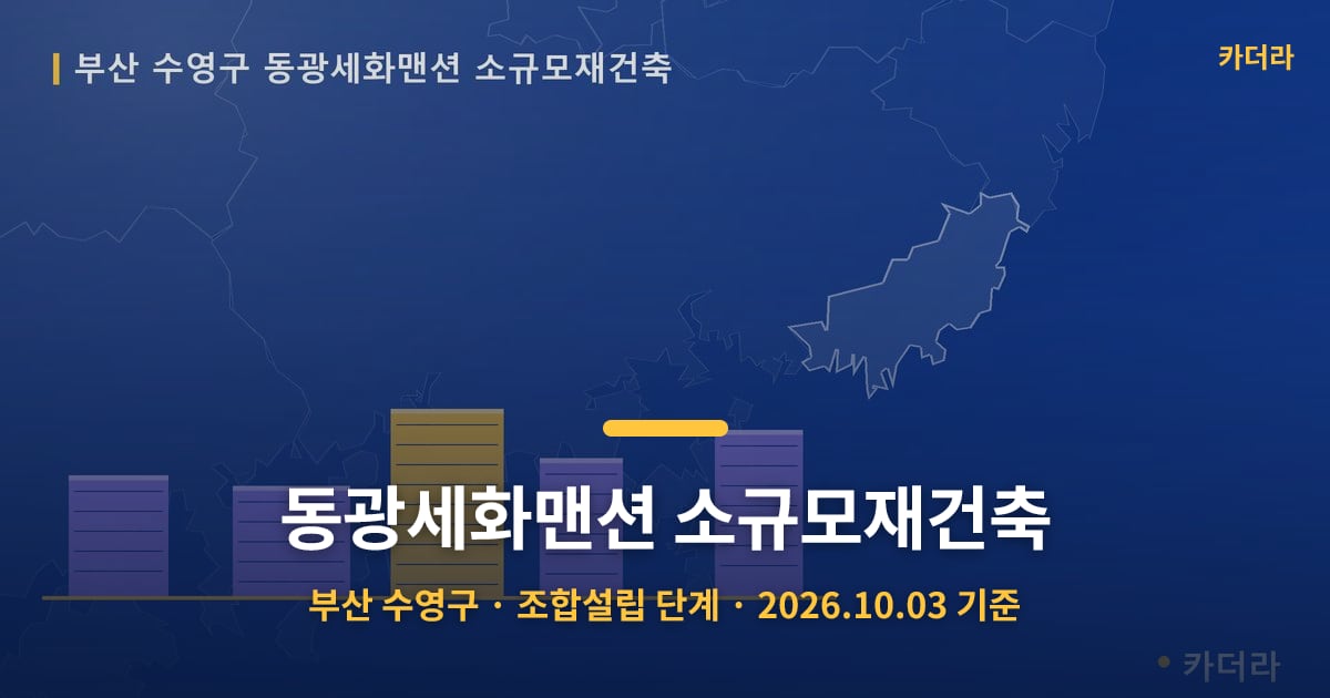 동광세화맨션 소규모재건축 · 부산 수영구 소재 · 조합설립 단계 · 2026.10.03 기준 요약 이미지