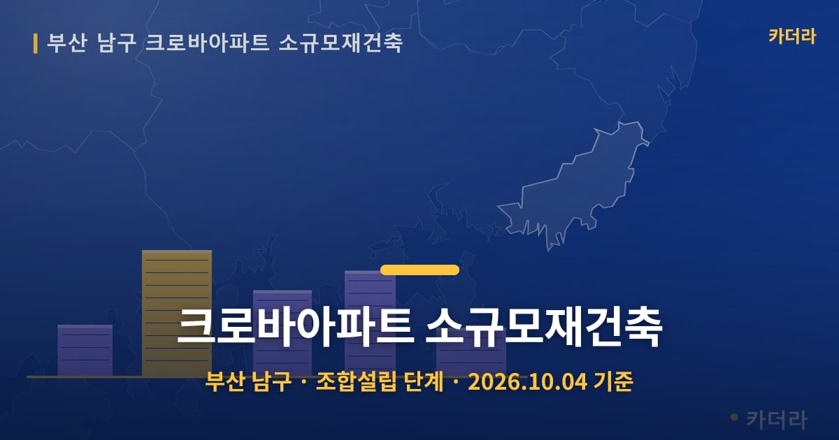 크로바아파트 소규모재건축 · 부산 남구 소재 · 조합설립 단계 · 2026.10.04 기준 요약 이미지