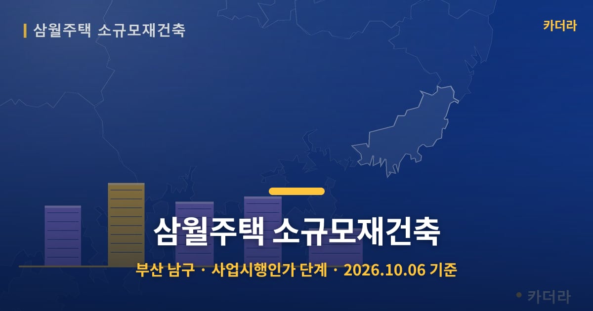 삼월주택 소규모재건축 · 부산 남구 소재 · 사업시행인가 단계 · 2026.10.06 기준 요약 이미지
