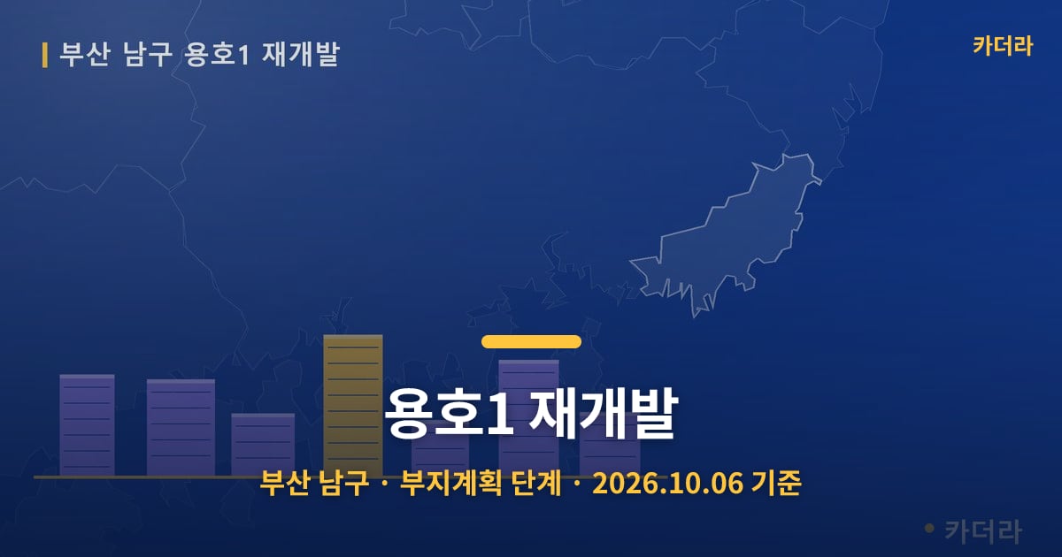 용호1 재개발 · 부산 남구 소재 · 부지계획 단계 · 2026.10.06 기준 요약 이미지