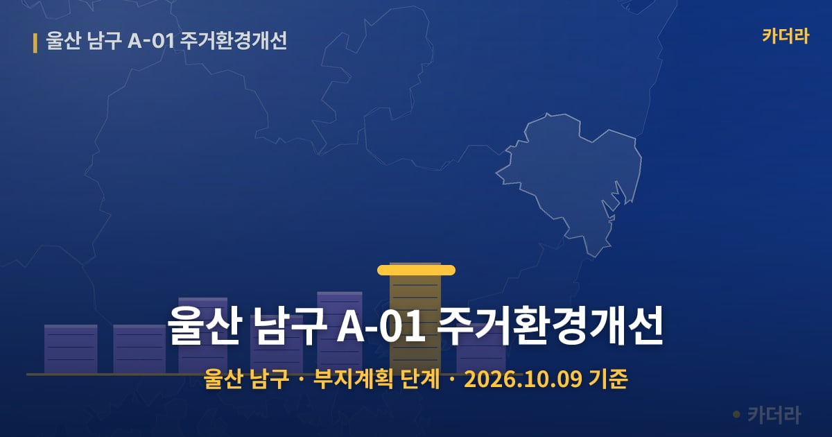 울산 남구 A-01 주거환경개선 · 울산 남구 소재 · 부지계획 단계 · 2026.10.09 기준 요약 이미지