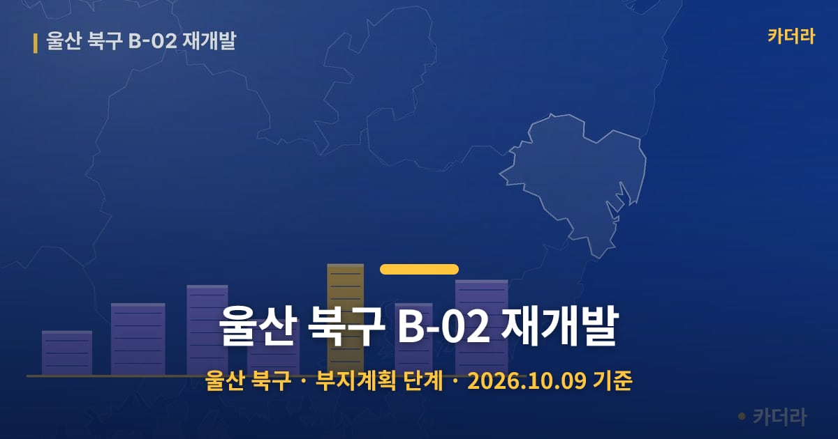 울산 북구 B-02 재개발 · 울산 북구 소재 · 부지계획 단계 · 2026.10.09 기준 요약 이미지