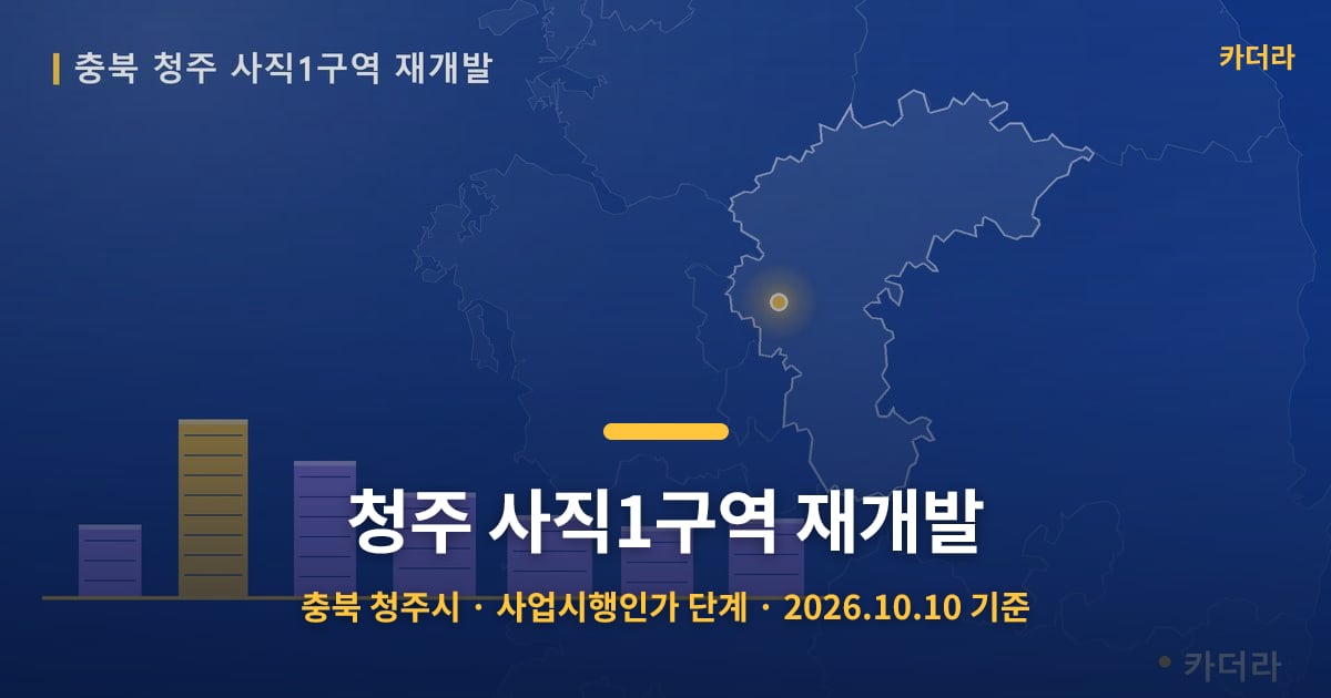 청주 사직1구역 재개발 · 충북 청주시 소재 · 사업시행인가 단계 · 2026.10.10 기준 요약 이미지
