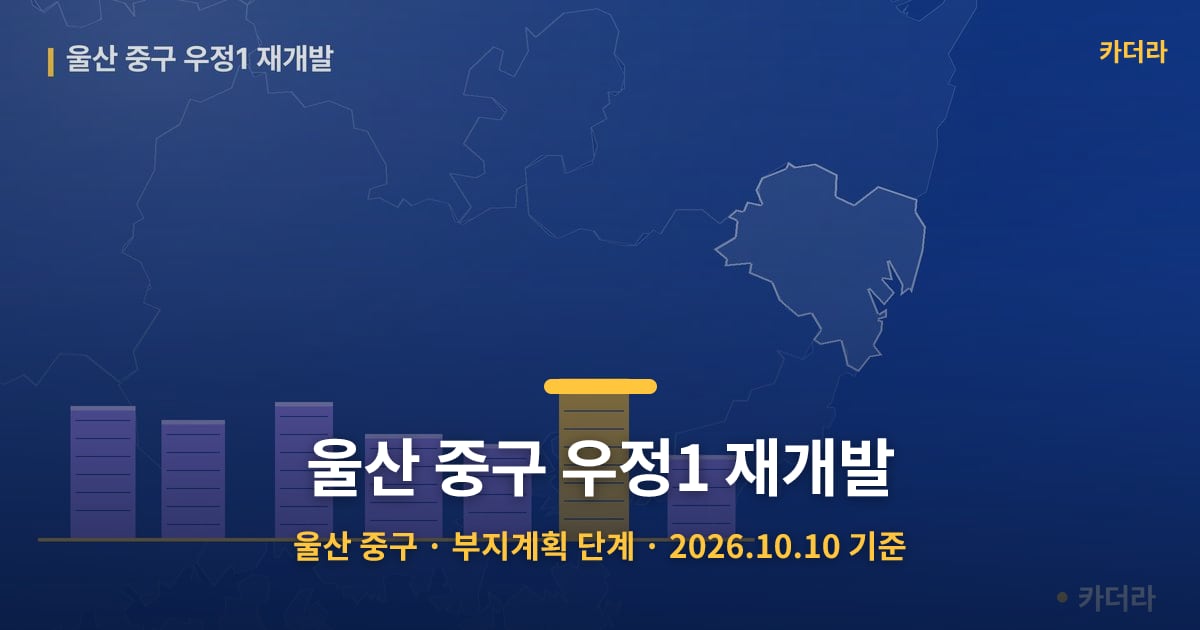 울산 중구 우정1 재개발 · 울산 중구 소재 · 부지계획 단계 · 2026.10.10 기준 요약 이미지