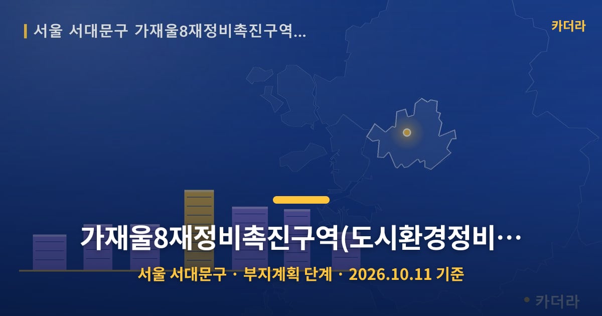 가재울8재정비촉진구역(도시환경정비사업) · 서울 서대문구 소재 · 부지계획 단계 · 2026.10.11 기준 요약 이미지