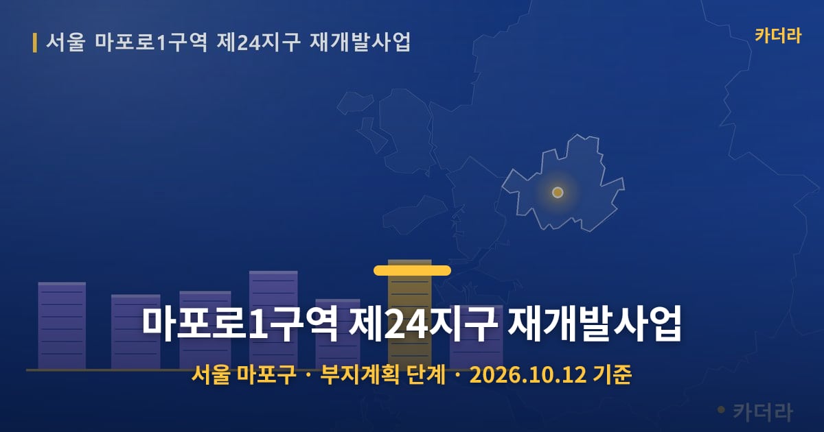마포로1구역 제24지구 재개발사업 · 서울 마포구 소재 · 부지계획 단계 · 2026.10.12 기준 요약 이미지