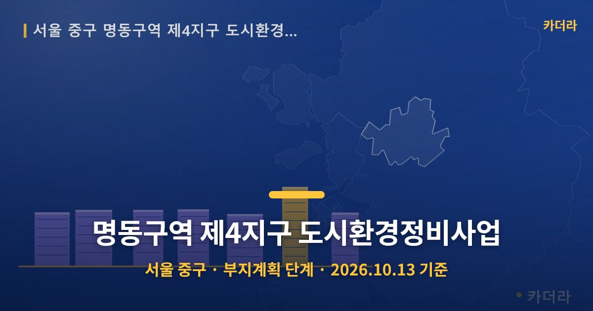 명동구역 제4지구 도시환경정비사업 · 서울 중구 소재 · 부지계획 단계 · 2026.10.13 기준 요약 이미지