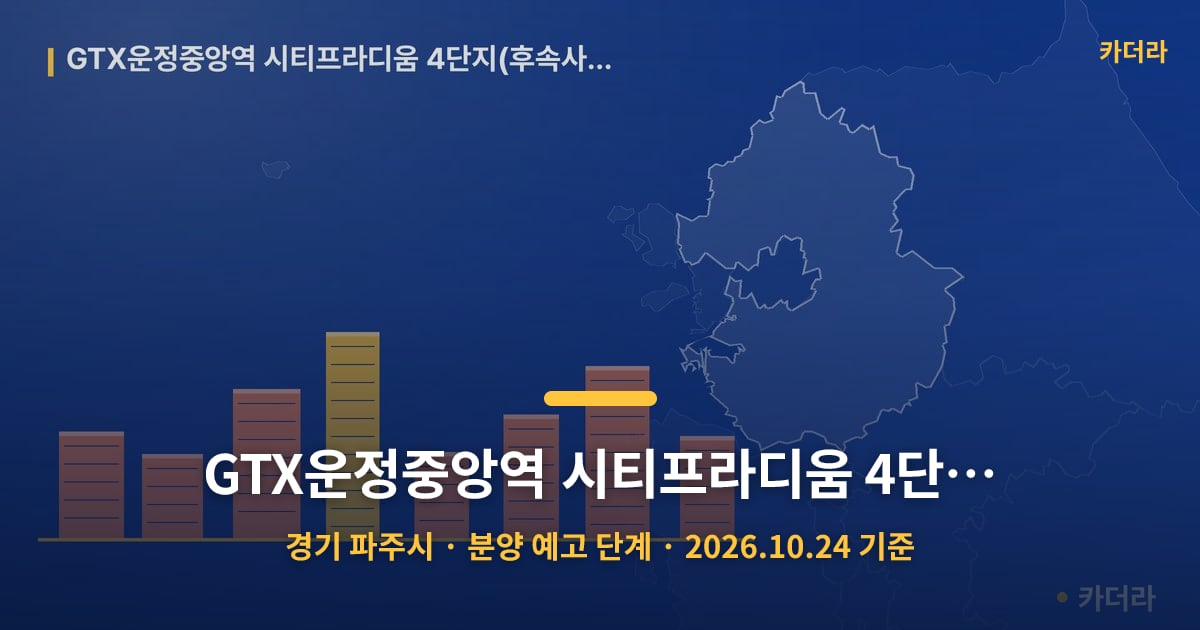 GTX운정중앙역 시티프라디움 4단지(후속사업) · 경기 파주시 소재 · 분양 예고 단계 · 2026.10.24 기준 요약 이미지