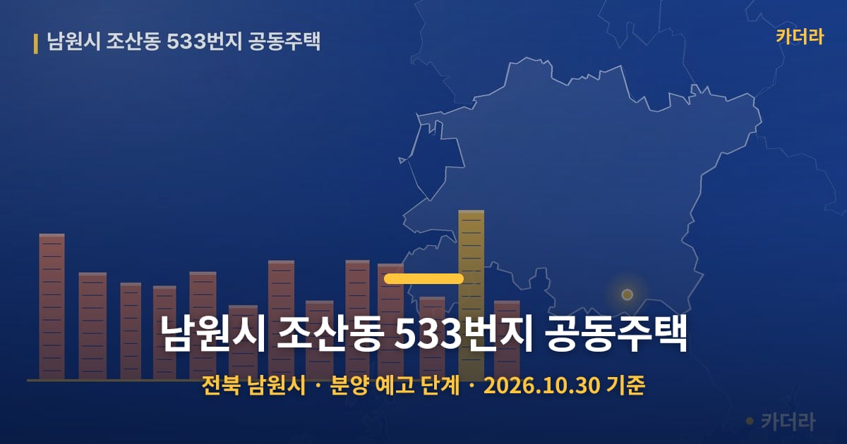 남원시 조산동 533번지 공동주택 · 전북 남원시 소재 · 분양 예고 단계 · 2026.10.30 기준 요약 이미지