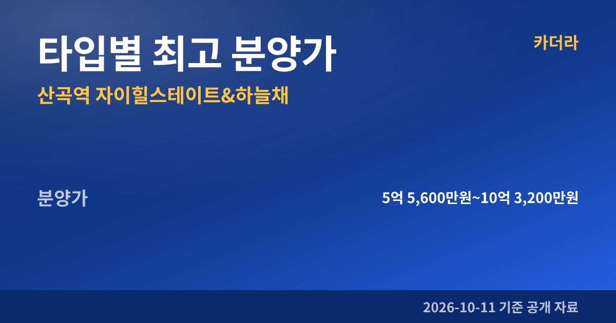 산곡역 자이힐스테이트&하늘채 타입별 최고 분양가