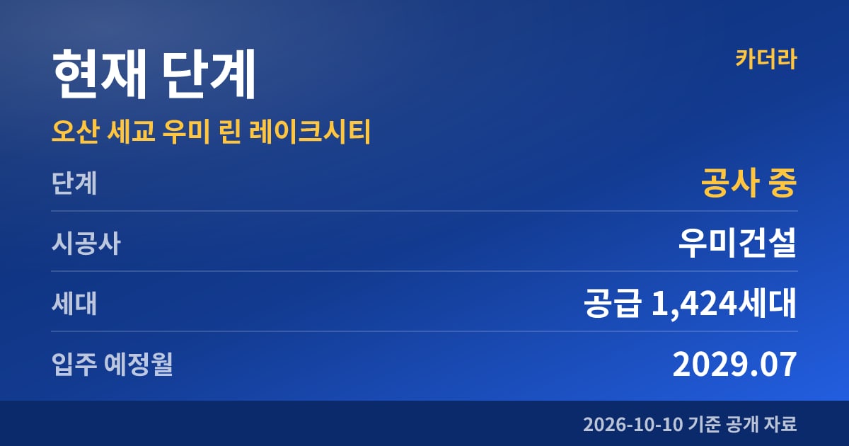 오산 세교 우미 린 레이크시티 현재 단계