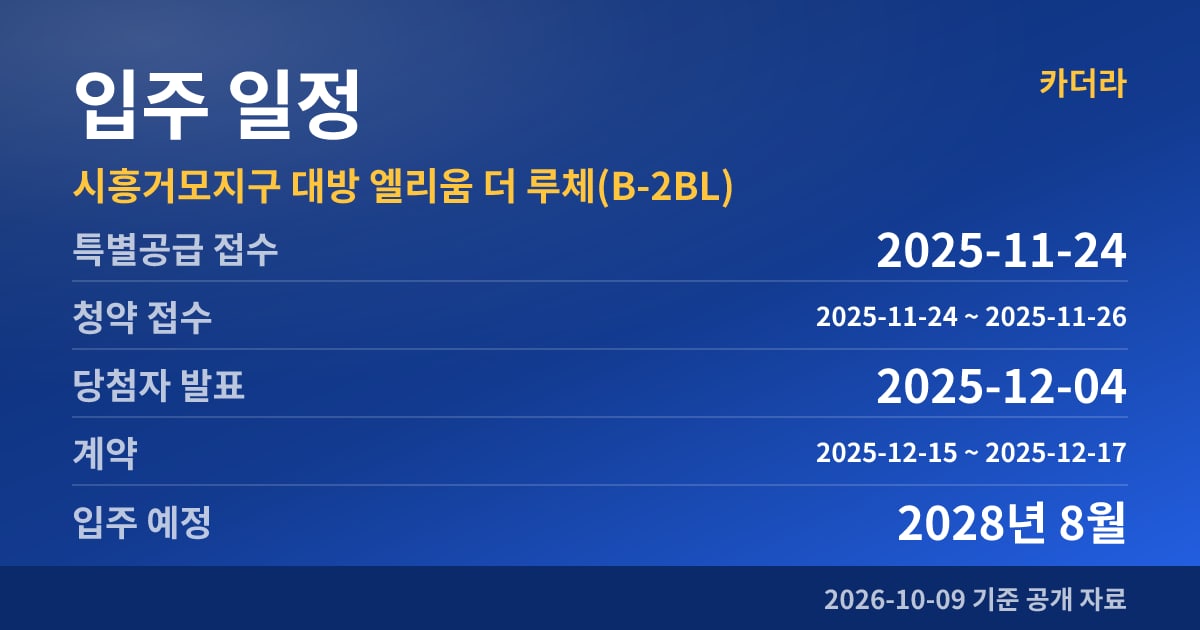 시흥거모지구 대방 엘리움 더 루체Ⅱ(B-2BL) 입주 일정