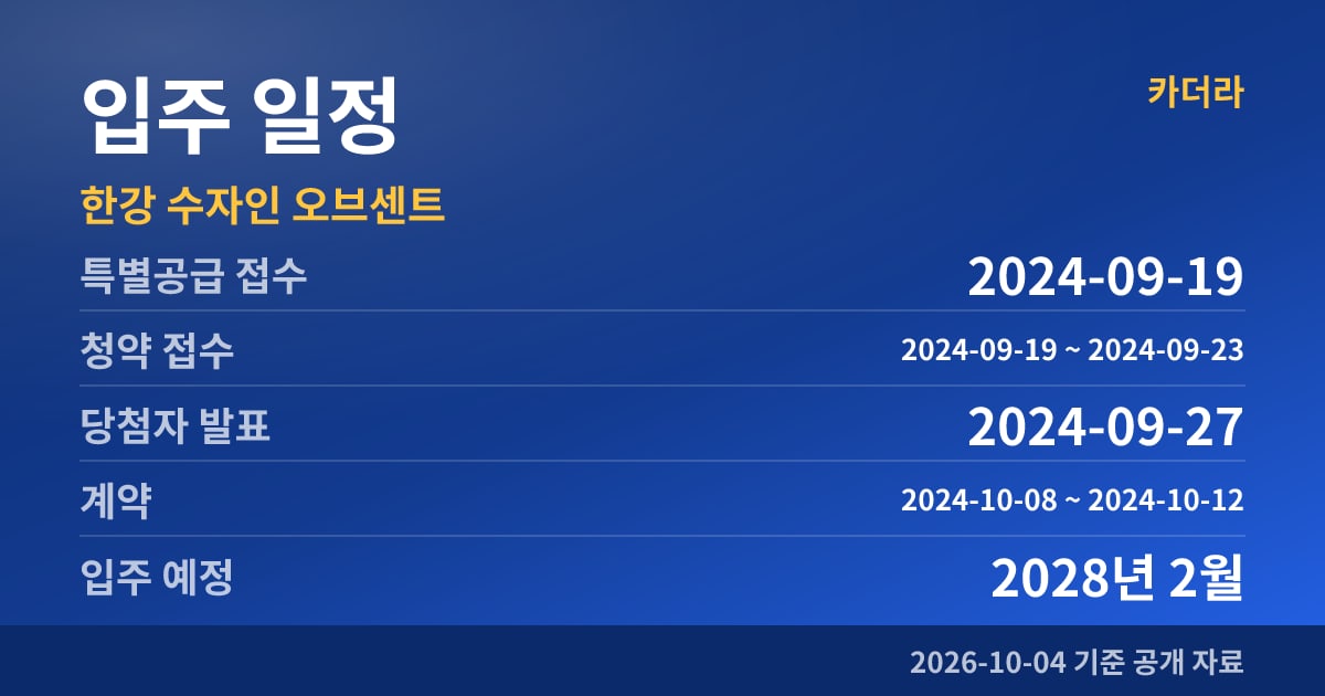 한강 수자인 오브센트 입주 일정