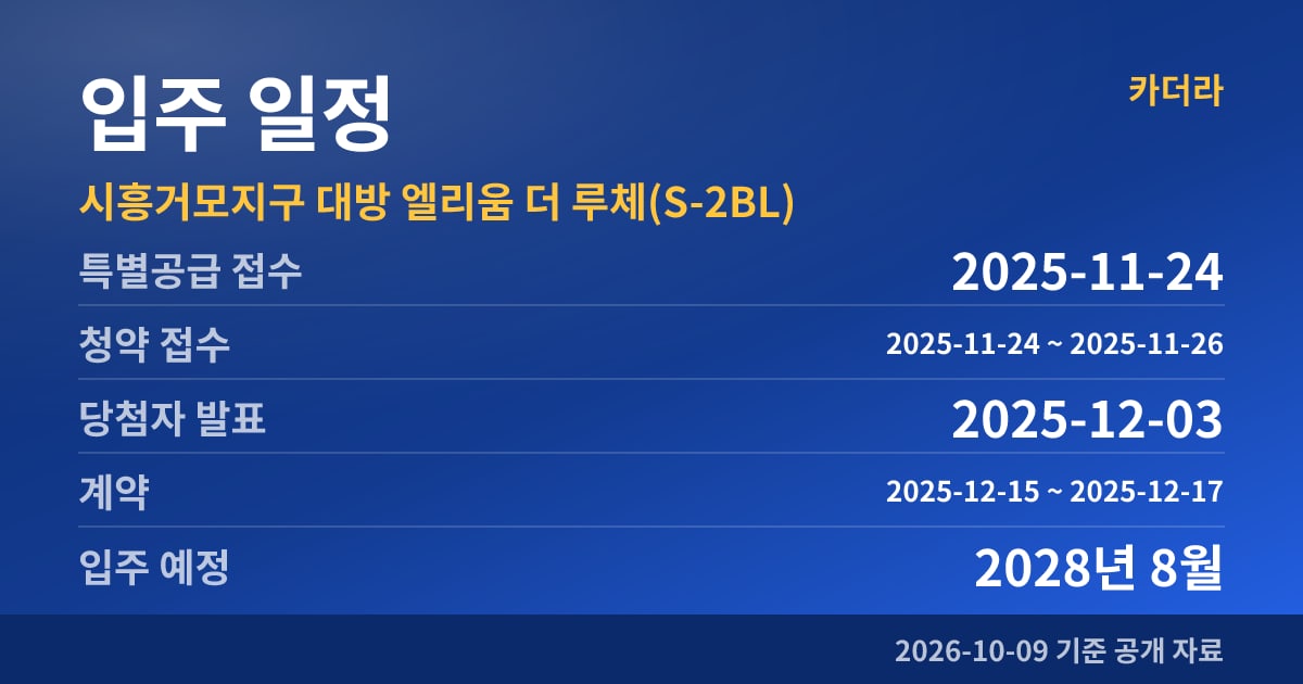 시흥거모지구 대방 엘리움 더 루체Ⅰ(S-2BL) 입주 일정
