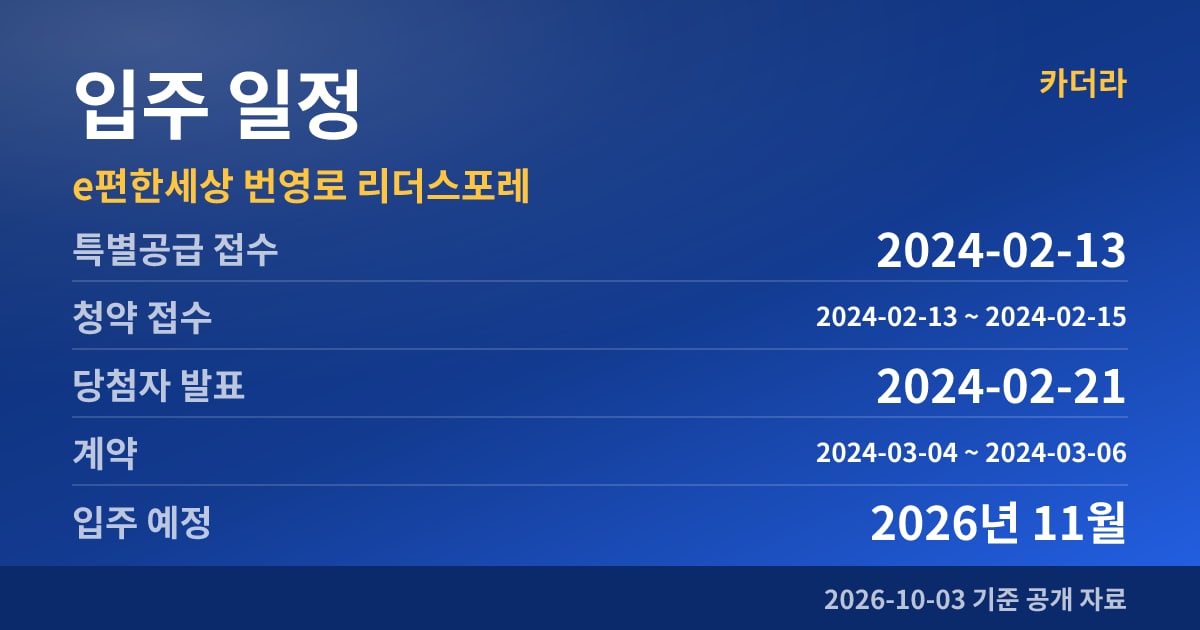 e편한세상 번영로 리더스포레 입주 일정